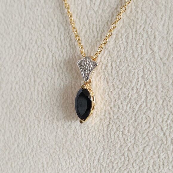 Black Spinel Pendant Necklace 14K YG and Stainless Steel Chain - Picture 9 of 11